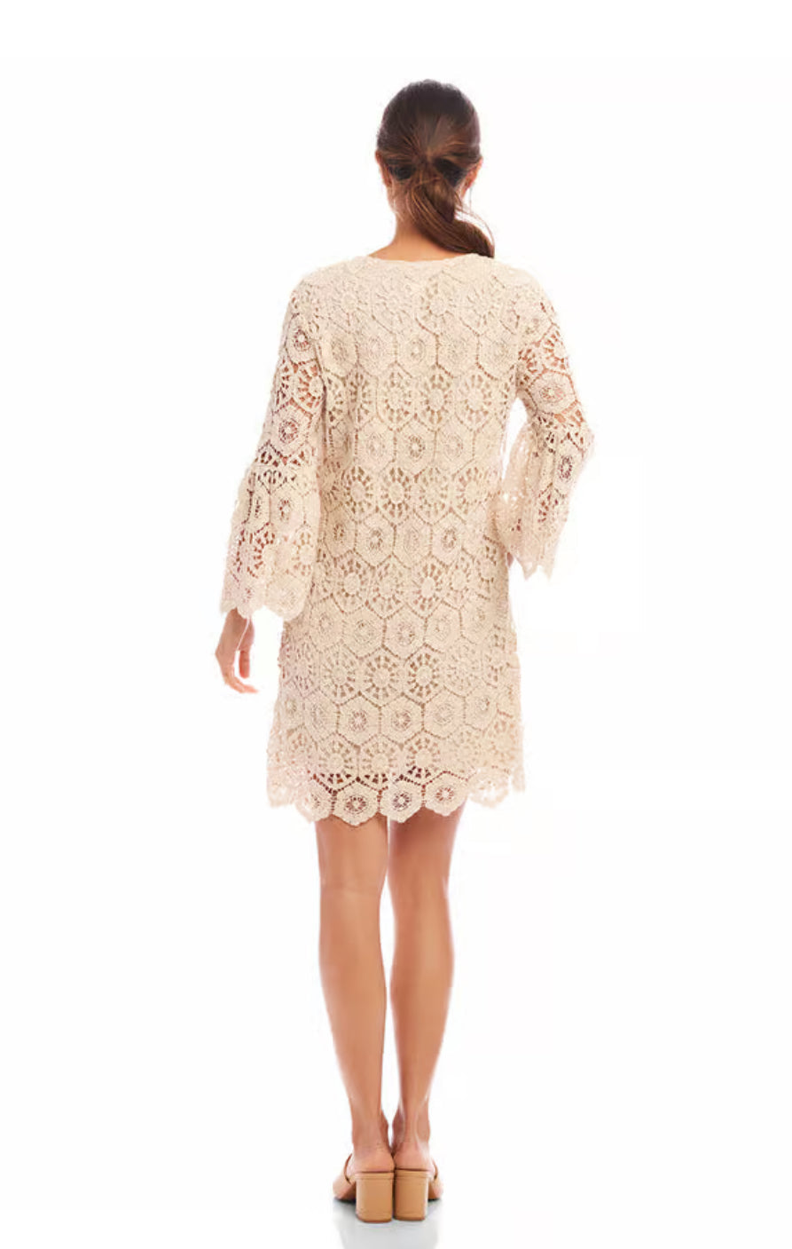 Karen Kane Ruffle Sleeve Crochet Dress