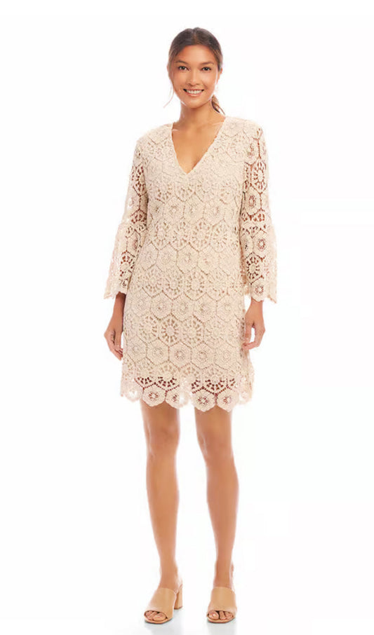 Karen Kane Ruffle Sleeve Crochet Dress